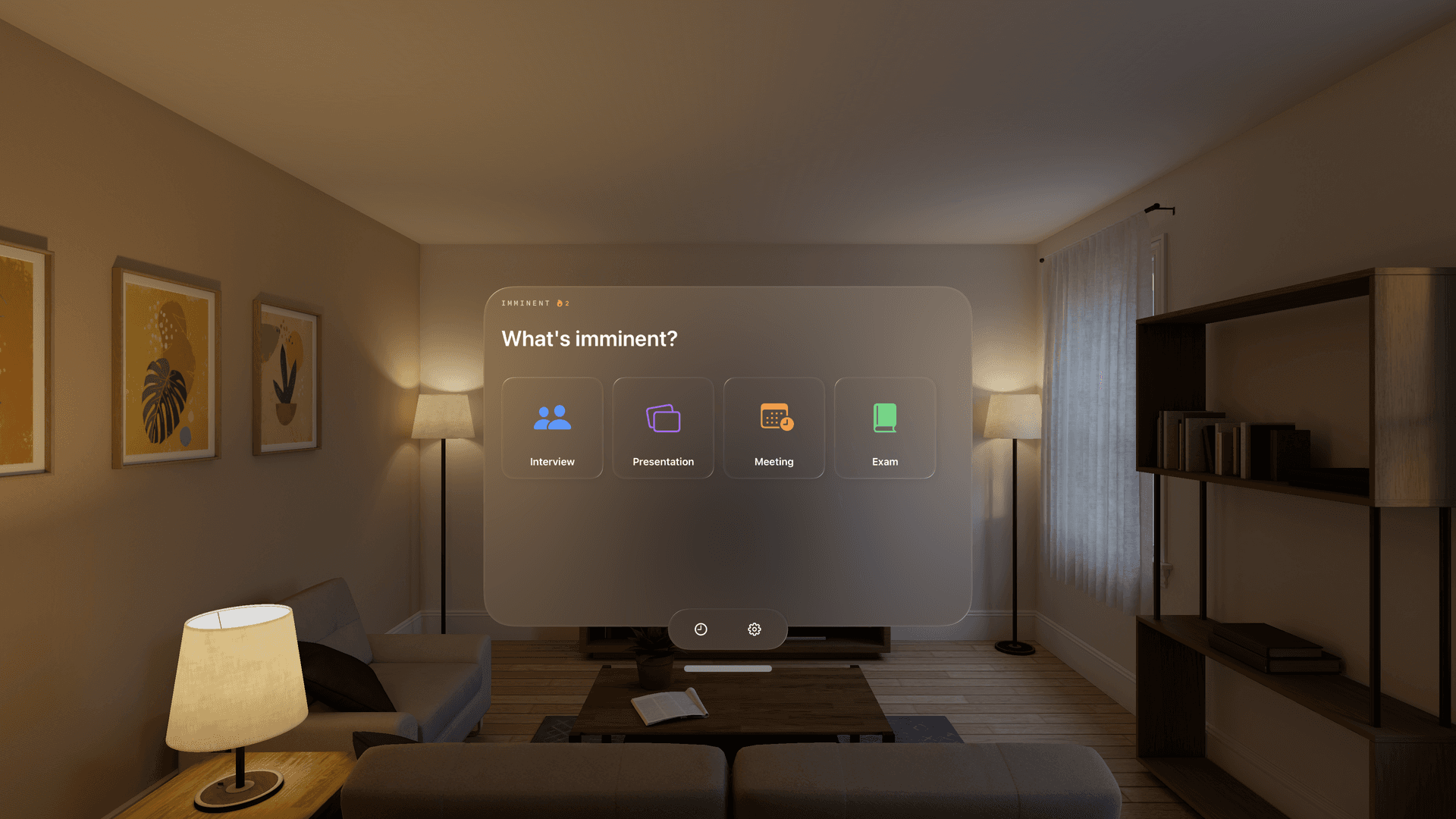 Imminent home screen with session type cards