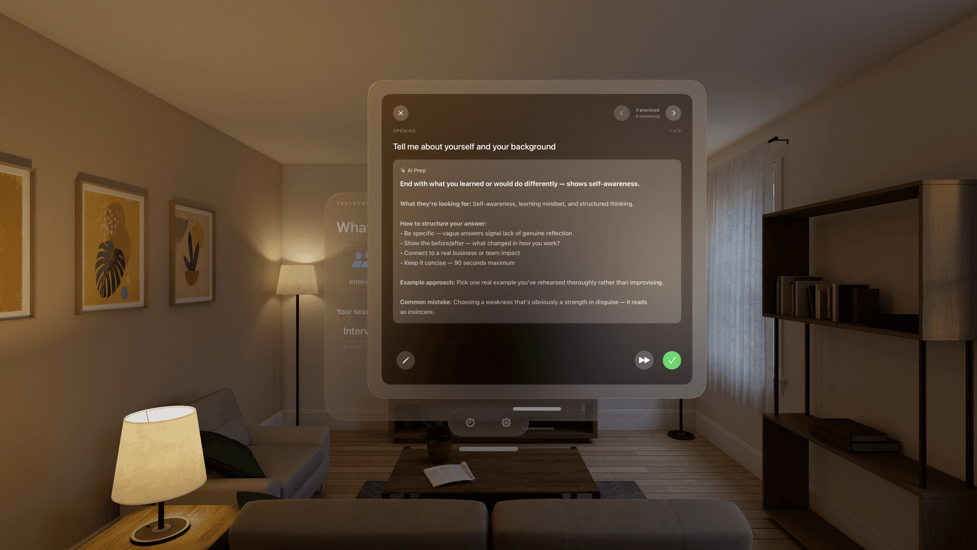 Imminent spatial workspace with preparation cards