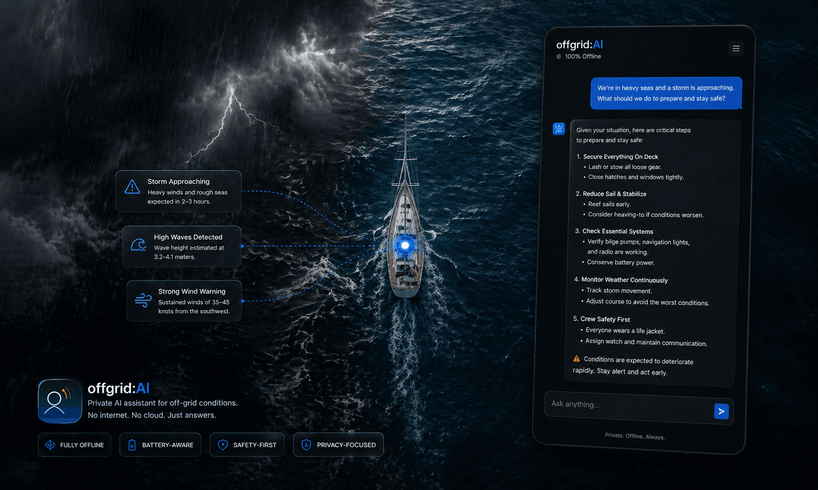 offgrid:AI iOS app offline conversation screen
