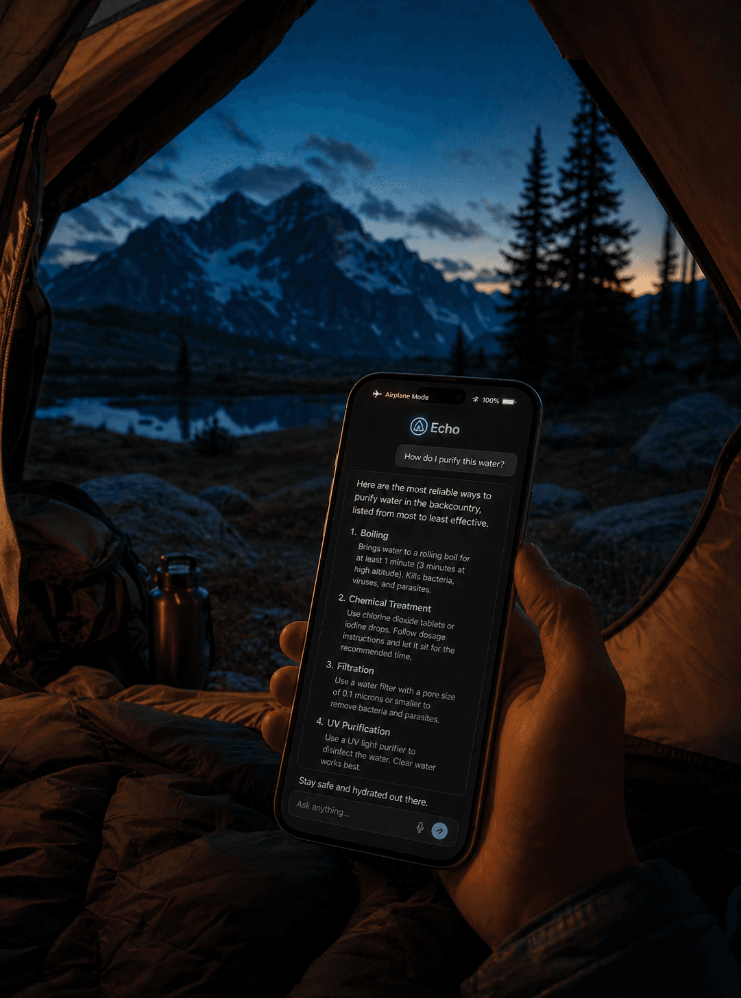 ECHO Survival AI iOS app offline conversation screen
