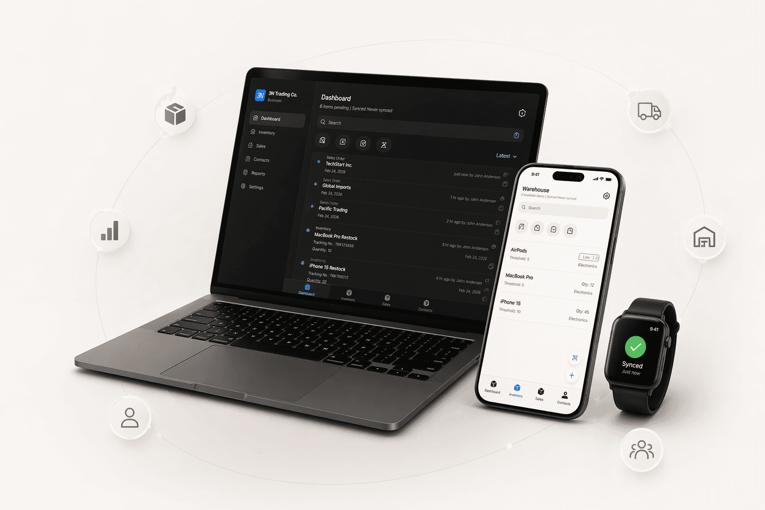 3NSOFTS product showcase on iPhone, iPad, and Mac