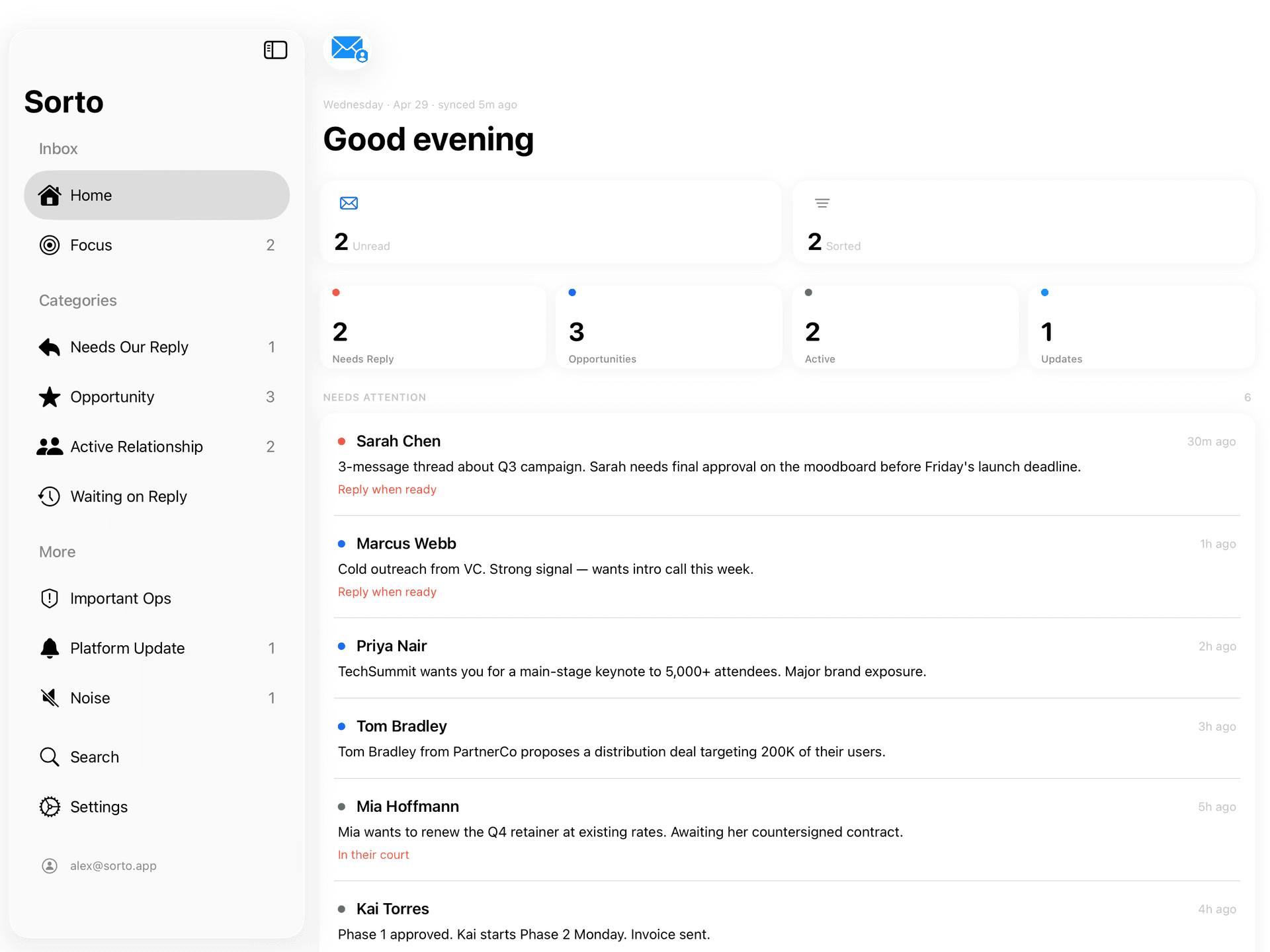 Sorto inbox categories — eight smart classifications