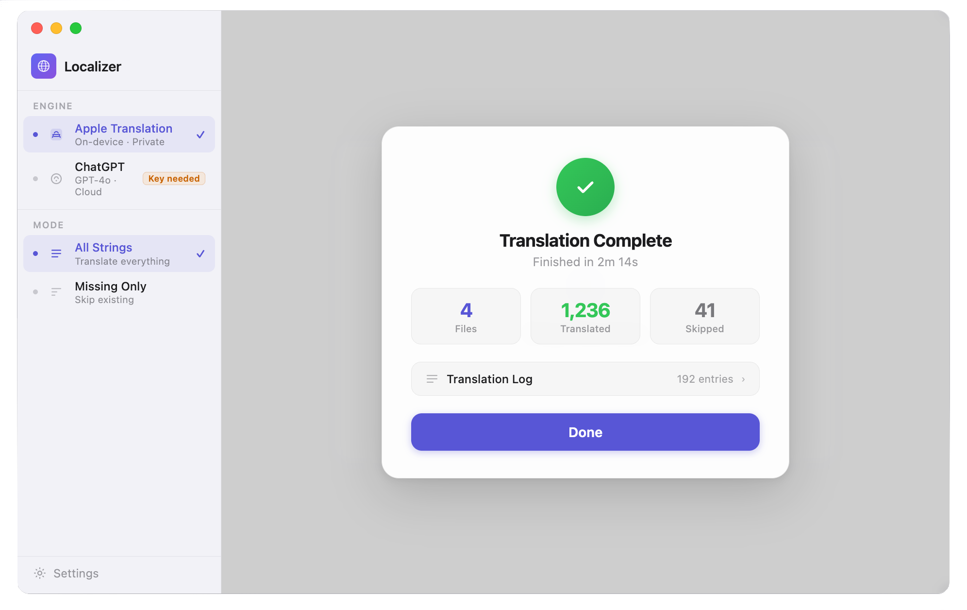 Xcode Localization Translator 100+ language support on macOS