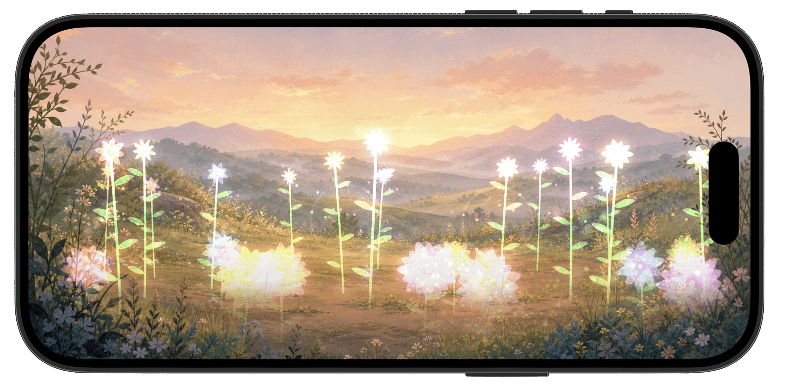 A mature Stillgrow garden filled with unique glowing flowers