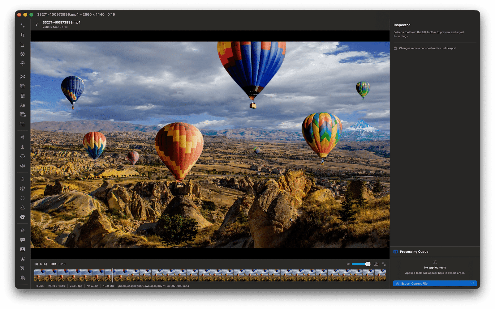 Filmforge 2.2 professional video editing workspace on Mac